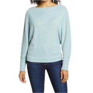 CASLON Dolman Sleeve Waffle Knit Thermal Boatneck Top Blue Mineral Size L